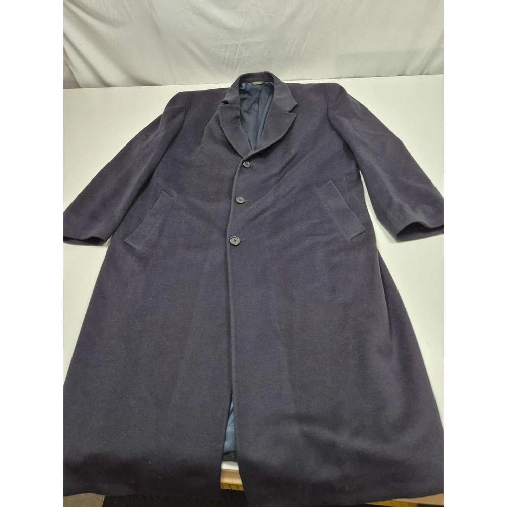 Saks Fifth Avenue Loro Piana Coat Mens 46R Blue Wool Long Overcoat Made USA